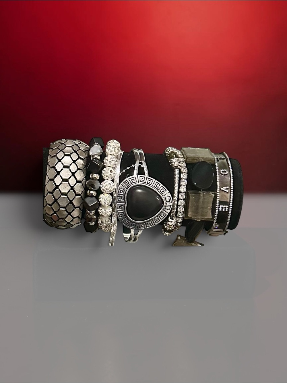 Edgy Gunmetal & Silver Tone Multi Layer Arm Candy Stack - Rocker Chic